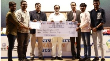 Krish Sadhu, Darshit Vaghani and Aryan Raiyani, Runners Up at CVMU Hackathon 2025