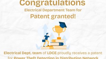 Congratulations to Dr. K.A. Bhatt, Dr. J.R. Iyer, Dr. K.P. Badgujar and Electrical Engineering department for patent granted