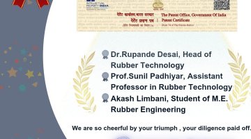 Patent Secured. We are happy to share that patent filled by Rubber department has been granted
